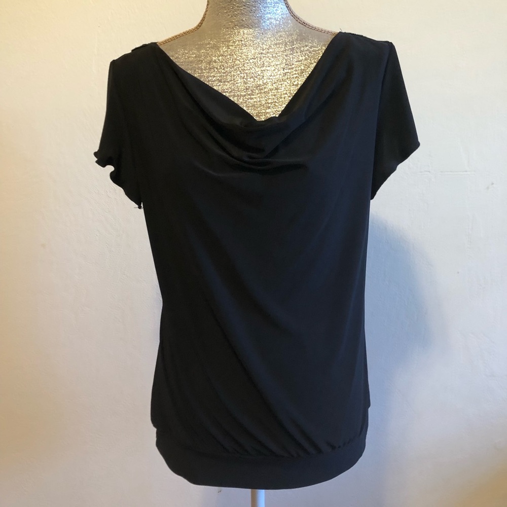 Plunging Black Short Sleeve Lace Back Top